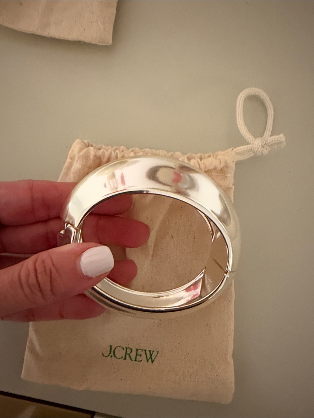 J. Crew Polished Silver Oval Hinged Bangle Bracelet